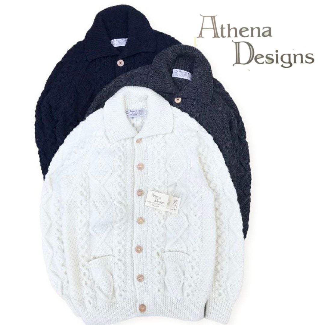 アイルランド製アテナデザイン　ウールカーディガン アイルランド製 送料無料 ATHENA DESIGNS【アテナデザイン】CARDIGAN